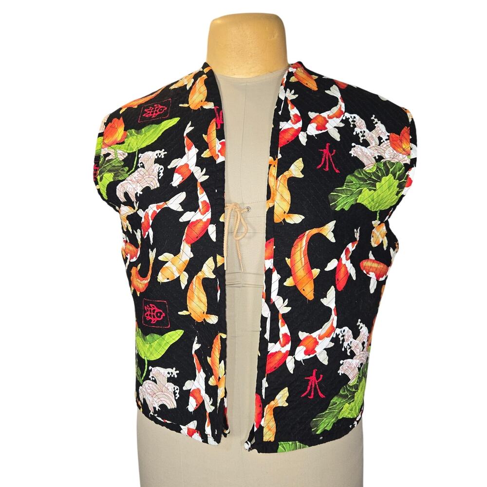 Handmade Reversible Quilted Vest Koi Fish‎ Oriental Asain Inspired Artistic M/L